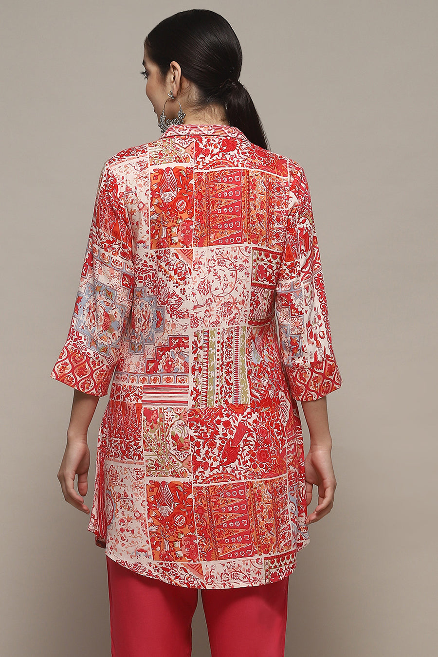 Fuchsia Viscose Straight Printed Short Kurta K60