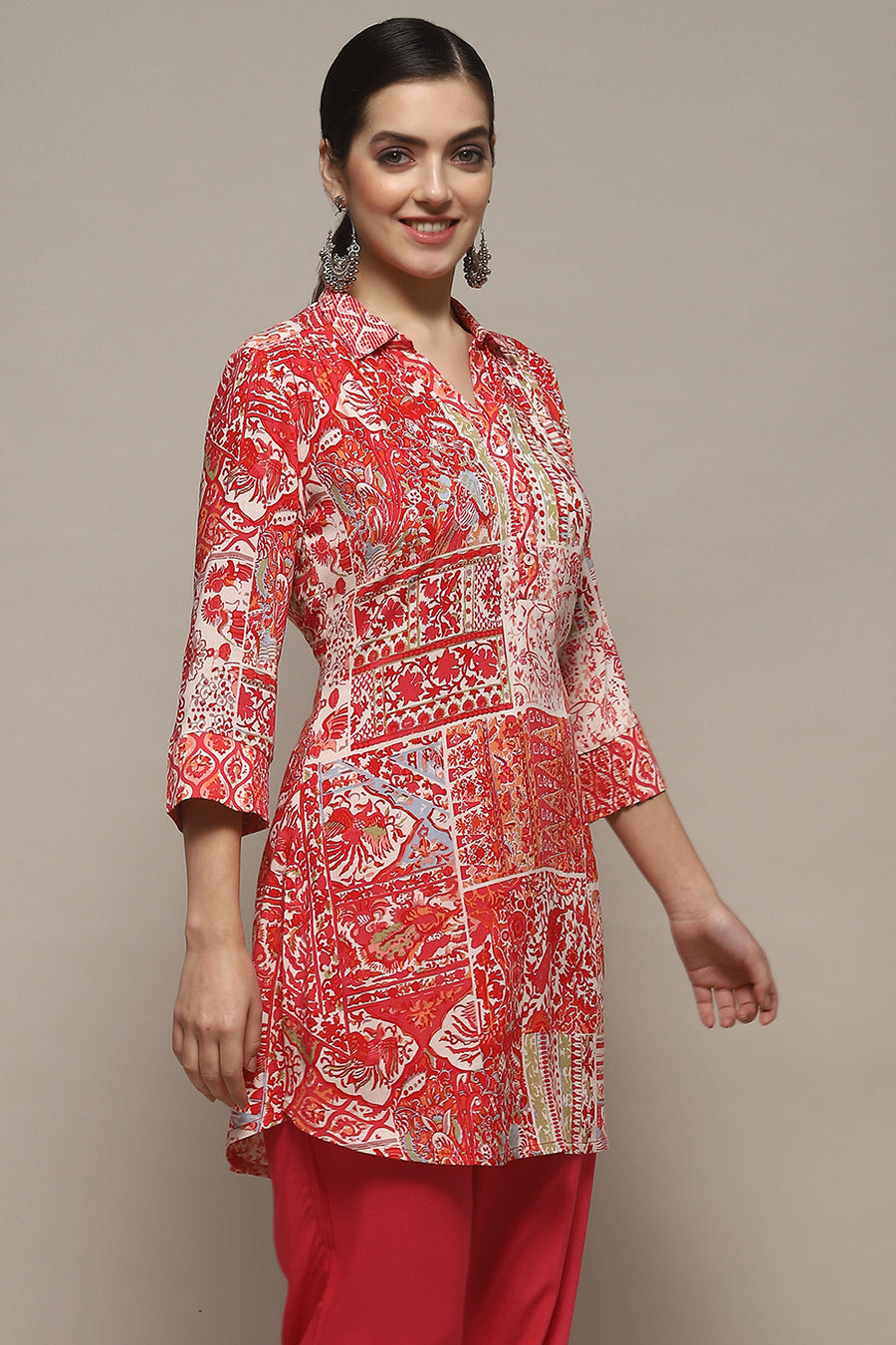 Fuchsia Viscose Straight Printed Short Kurta K60