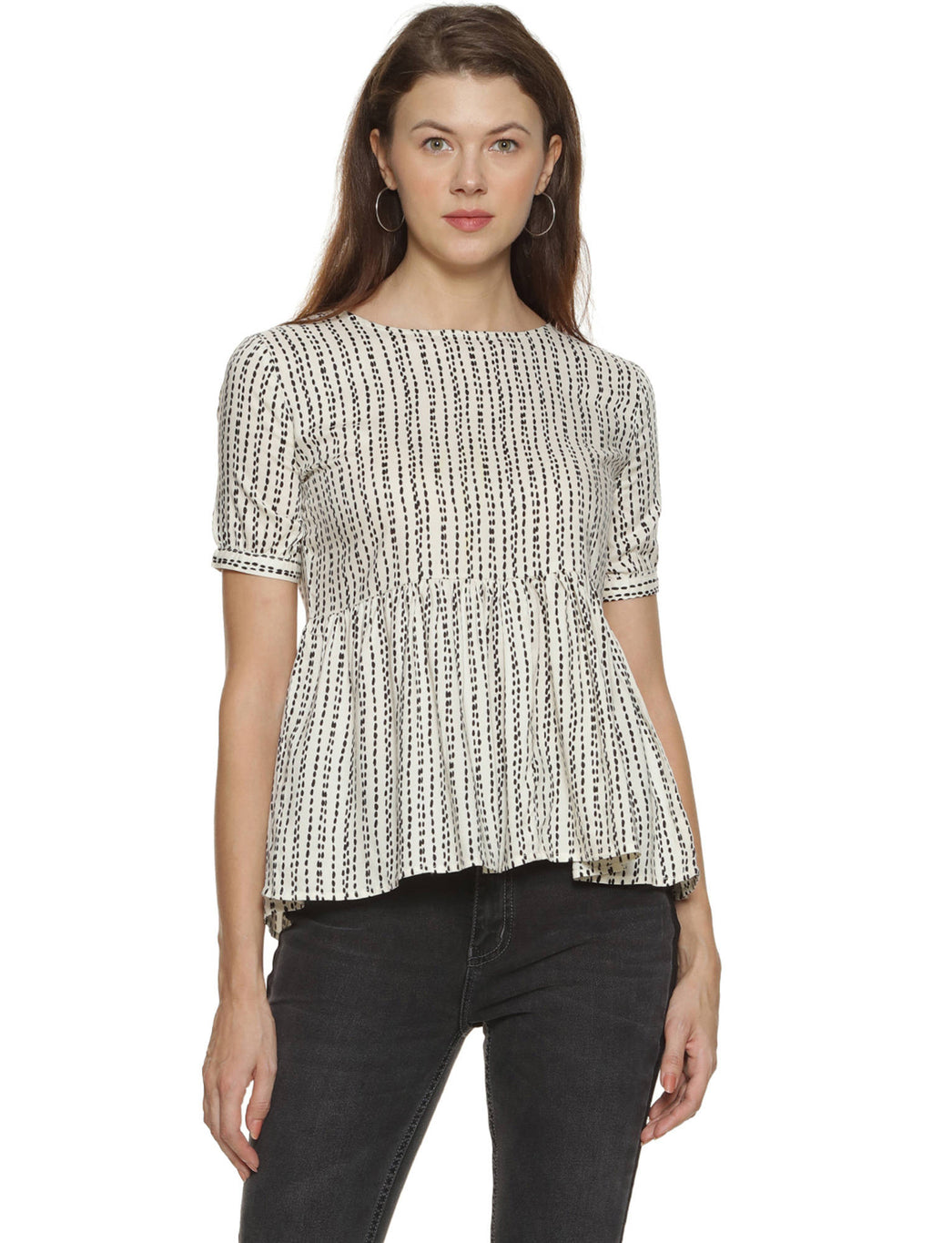 Women White Printed Regular Fit Peplum Top | pt51 - view 1