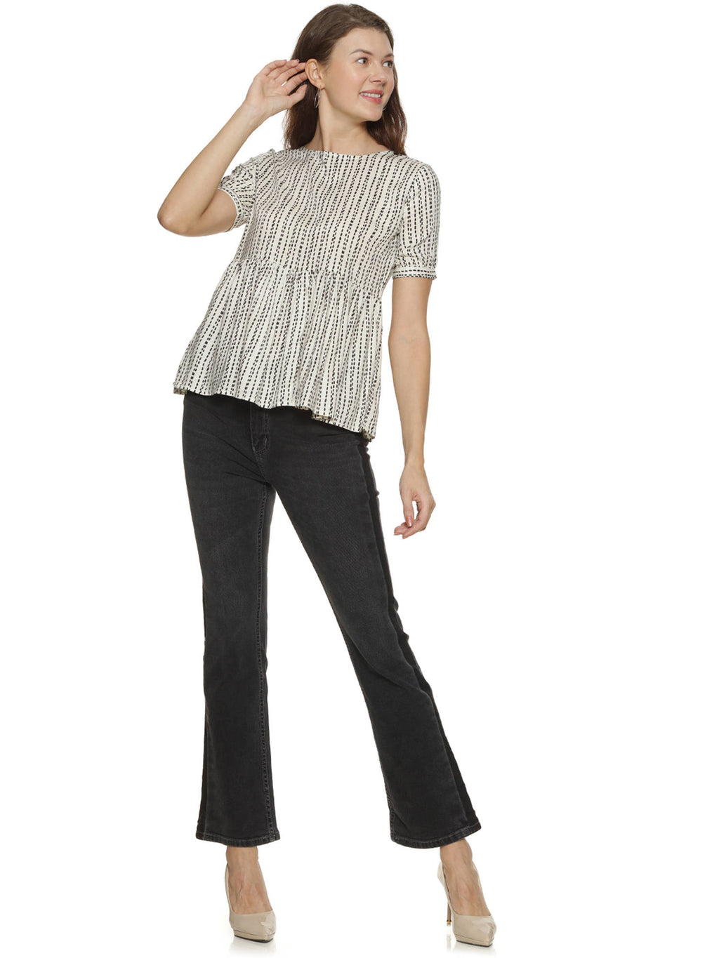 Women White Printed Regular Fit Peplum Top | pt51 - view 5