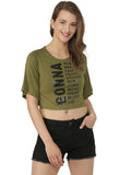 Green Printed Round Neck Casual Crop Top | CT61 - view 1