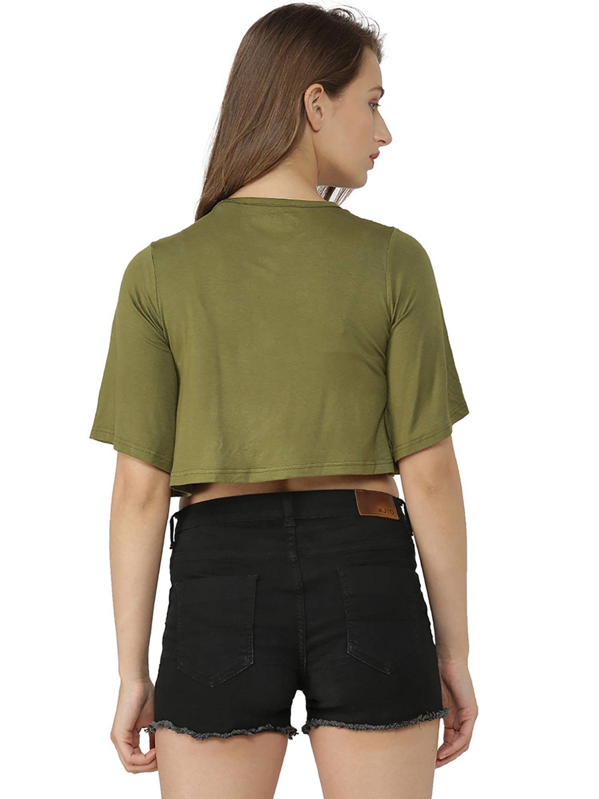 Green Printed Round Neck Casual Crop Top | CT61 - view 2
