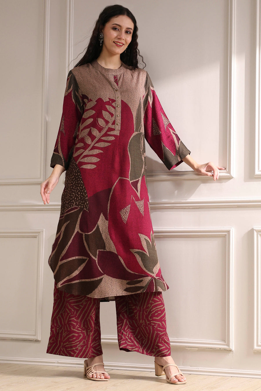 Berry Printed Straight Kurta Set CO87