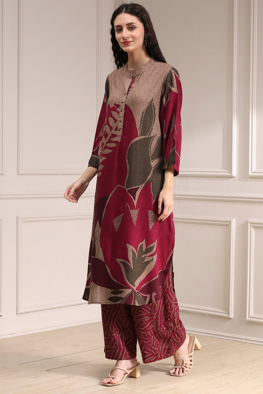 Berry Printed Straight Kurta Set CO87