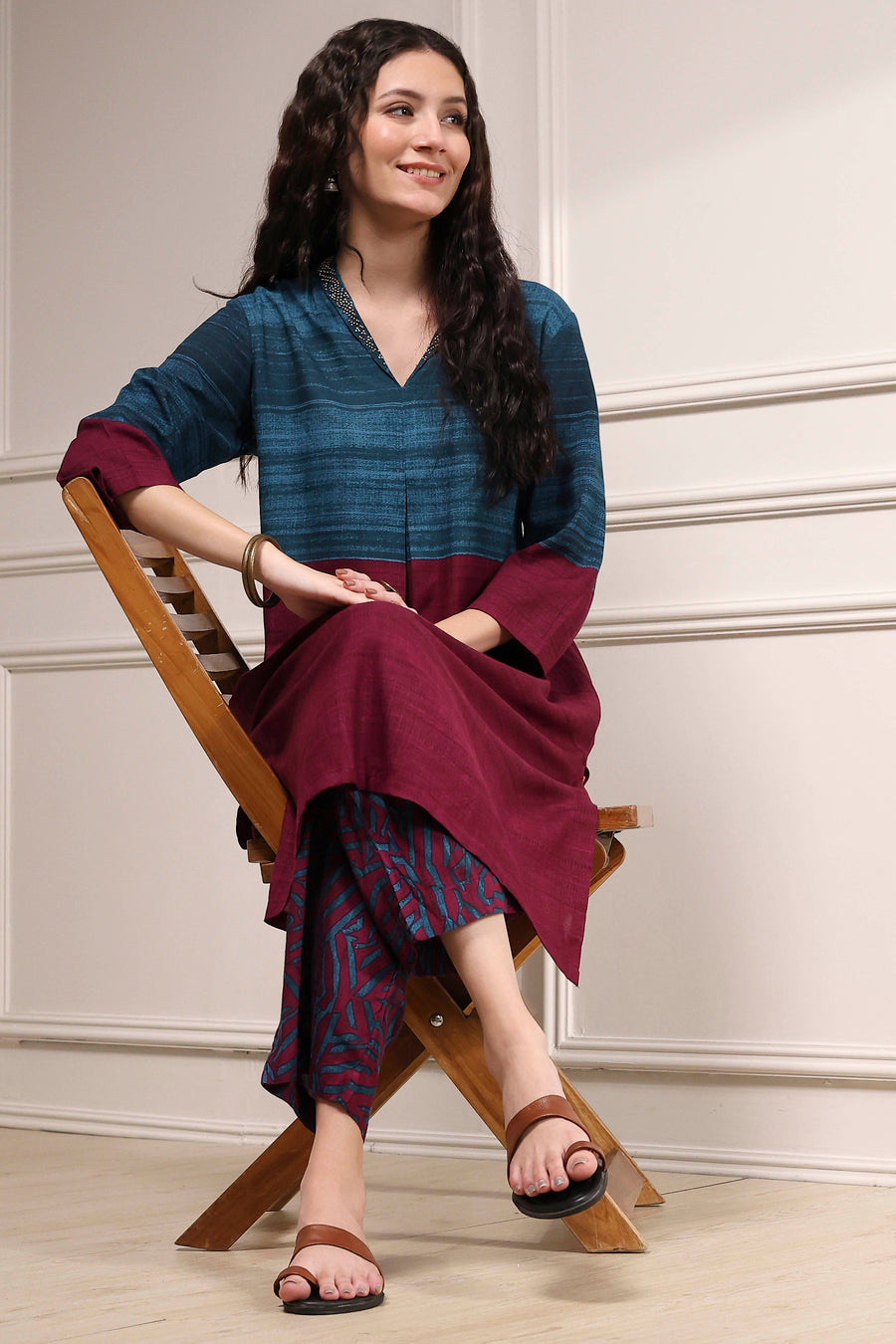 Teal Viscose Rayon Straight Printed Kurta Pants Set CO87