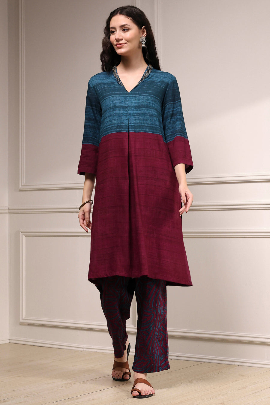 Teal Viscose Rayon Straight Printed Kurta Pants Set CO87