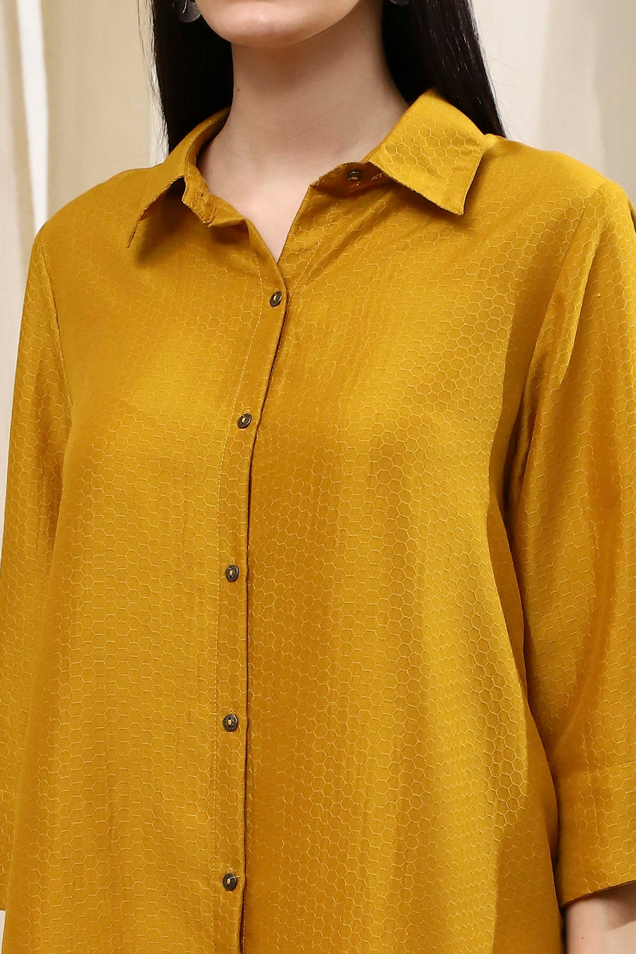 Ochre Yellow Dyed High-Low Shirt K60