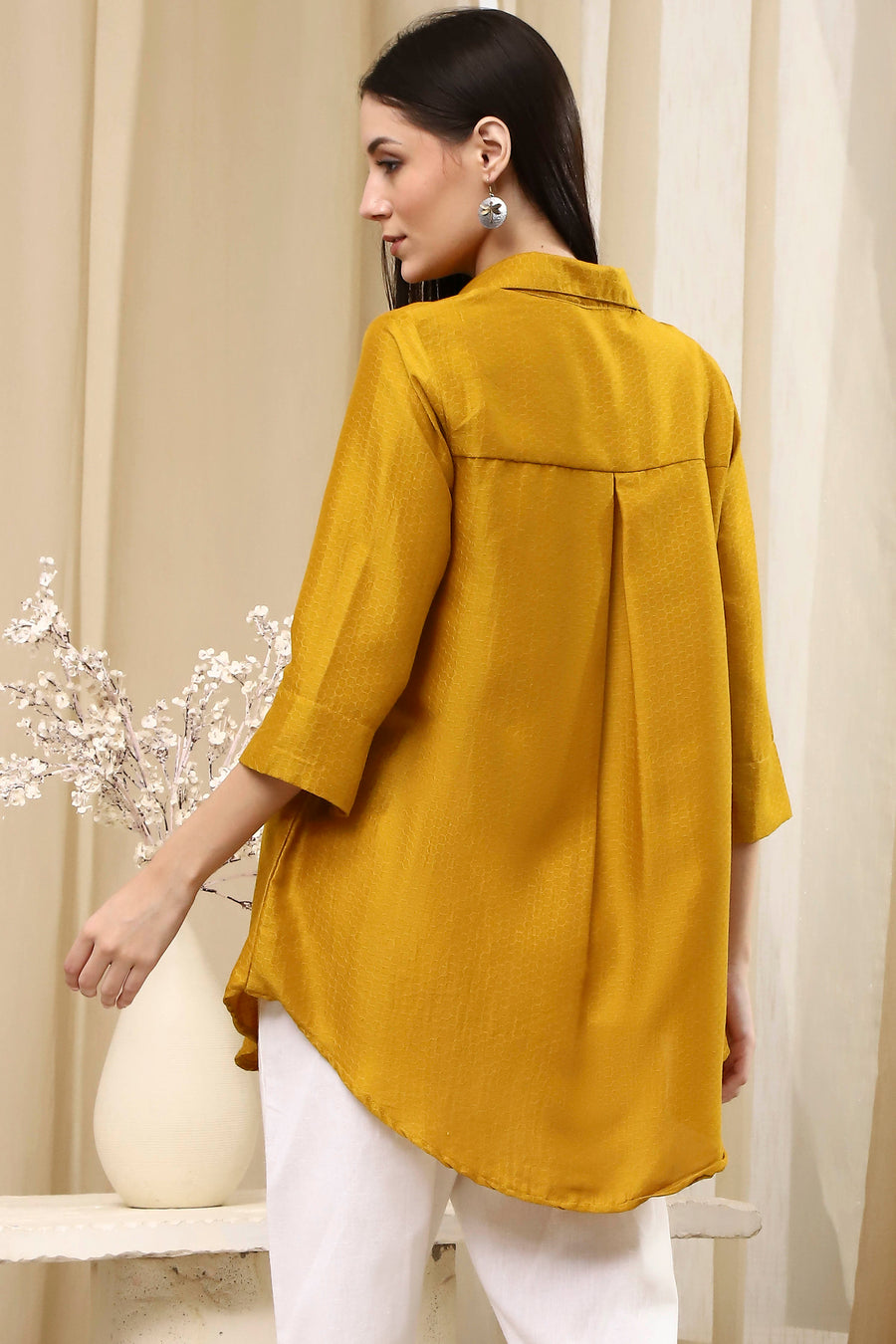 Ochre Yellow Dyed High-Low Shirt K60
