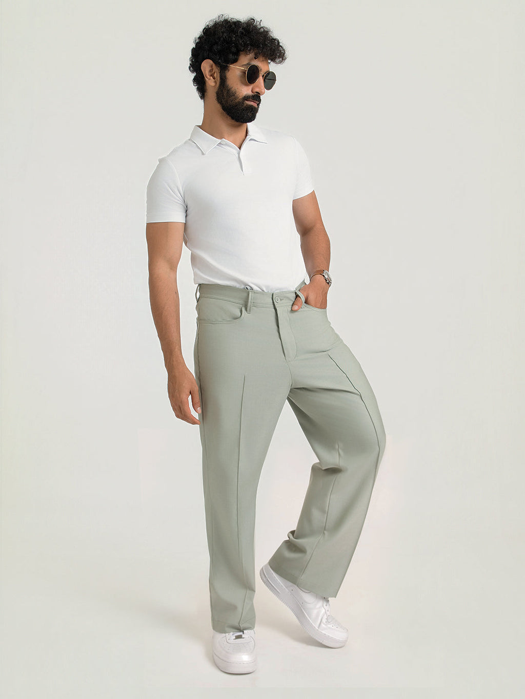 Korean Green Relaxed Fit Pintuck Pants