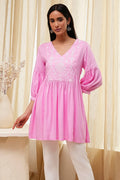 Pink Solid Flared Short Kurta K60