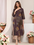 Libas Taupe Abstract Printed Silk Blend Straight Kurta