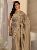 Libas Taupe Solid Satin Saree With Unstitched Blouse Piece