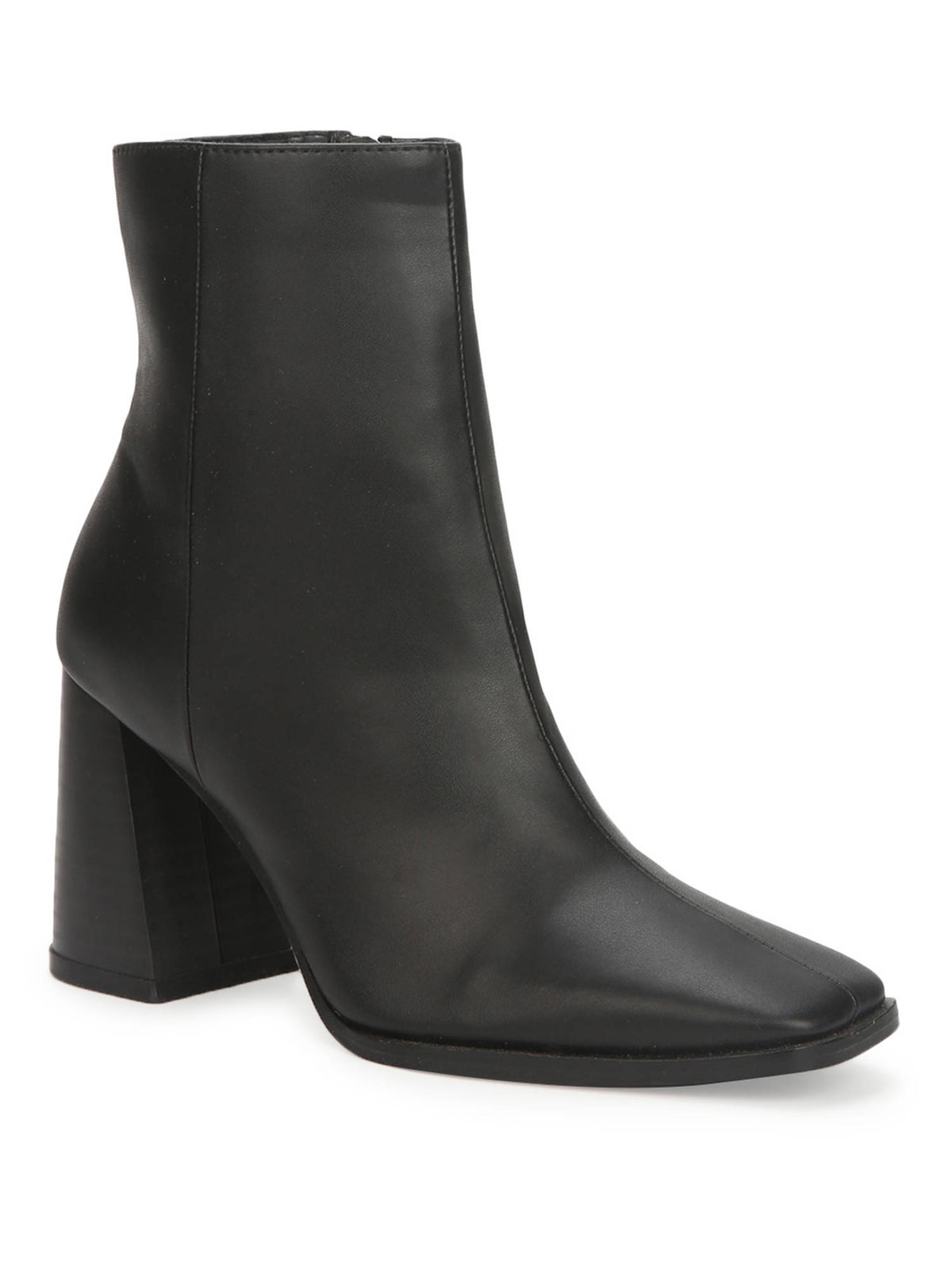 Black PU Side Zip Block Ankle Boots | BT61 - view 1