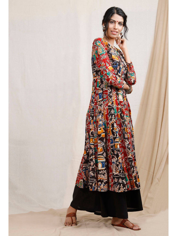 Multicolor Three Print Kalidar Kalamkari Kurta | U3S - view 1