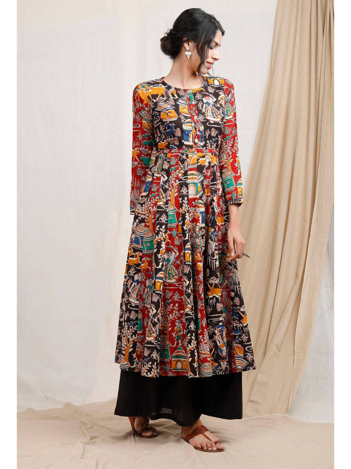 Multicolor Three Print Kalidar Kalamkari Kurta | KDG - view 3