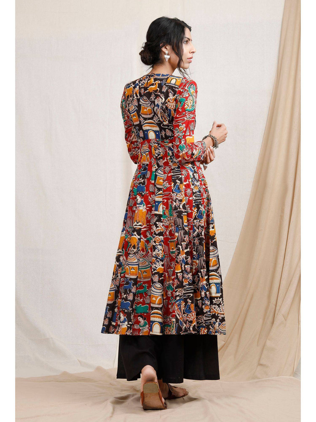 Multicolor Three Print Kalidar Kalamkari Kurta | KDG - view 4