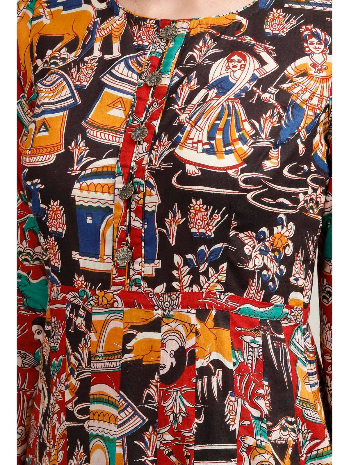 Multicolor Three Print Kalidar Kalamkari Kurta | KDG - view 5