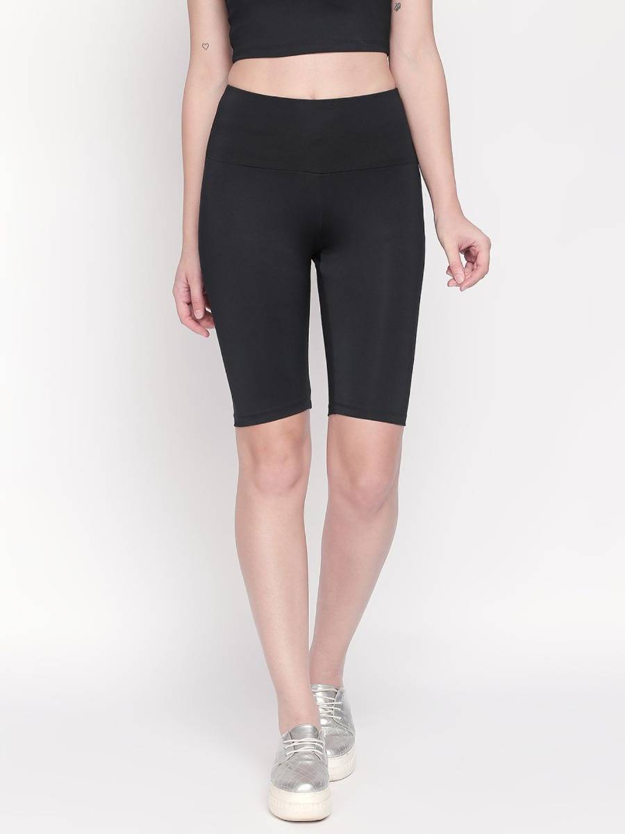 Polyster Blend Black Color Shorts For Women - view 1