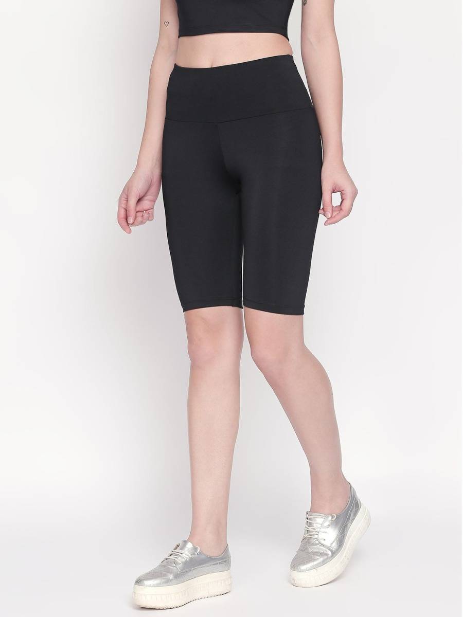 Polyster Blend Black Color Shorts For Women - view 2