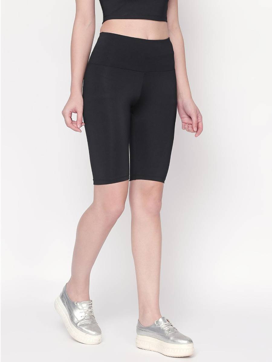 Polyster Blend Black Color Shorts For Women - view 3