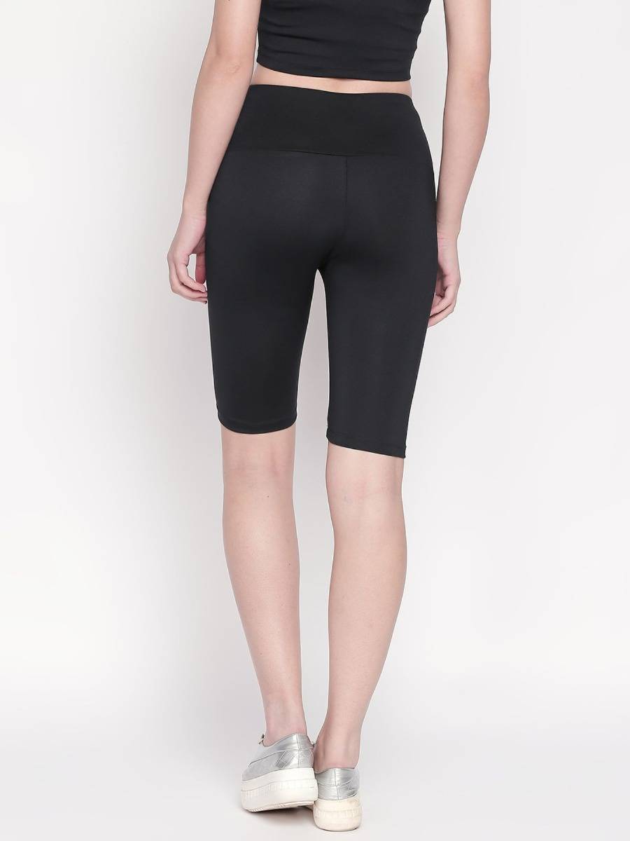 Polyster Blend Black Color Shorts For Women - view 4