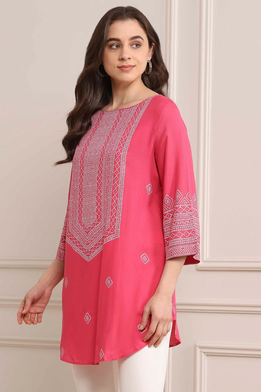 Pink Printed Short Kurta K60