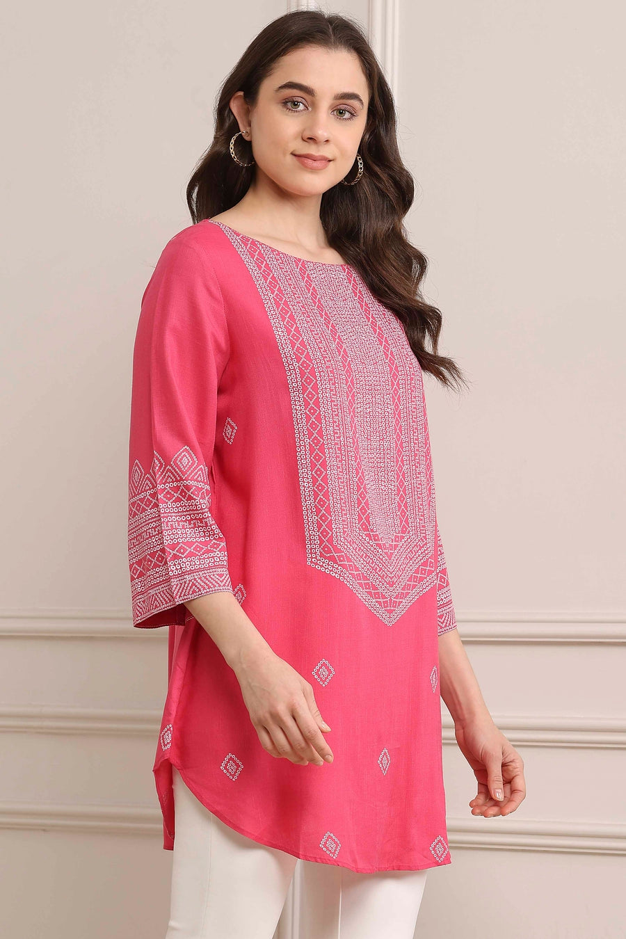 Pink Printed Short Kurta K60