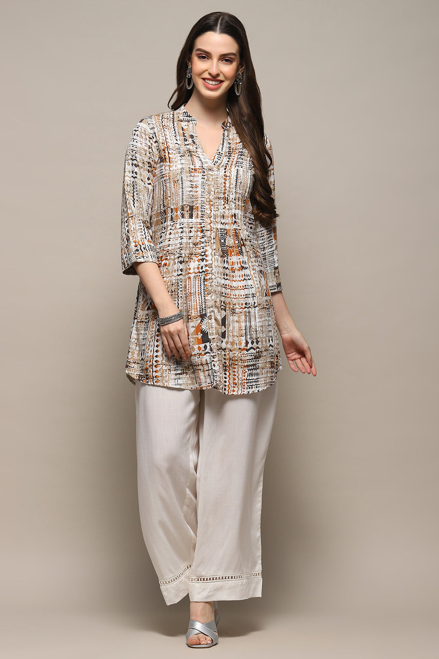 Brown Printed Straight Short Kurta K60