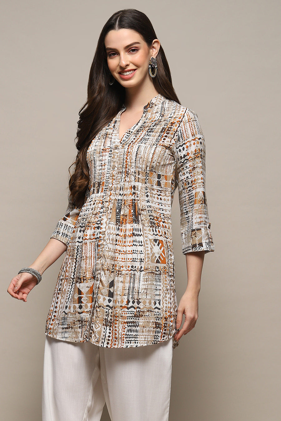 Brown Printed Straight Short Kurta K60