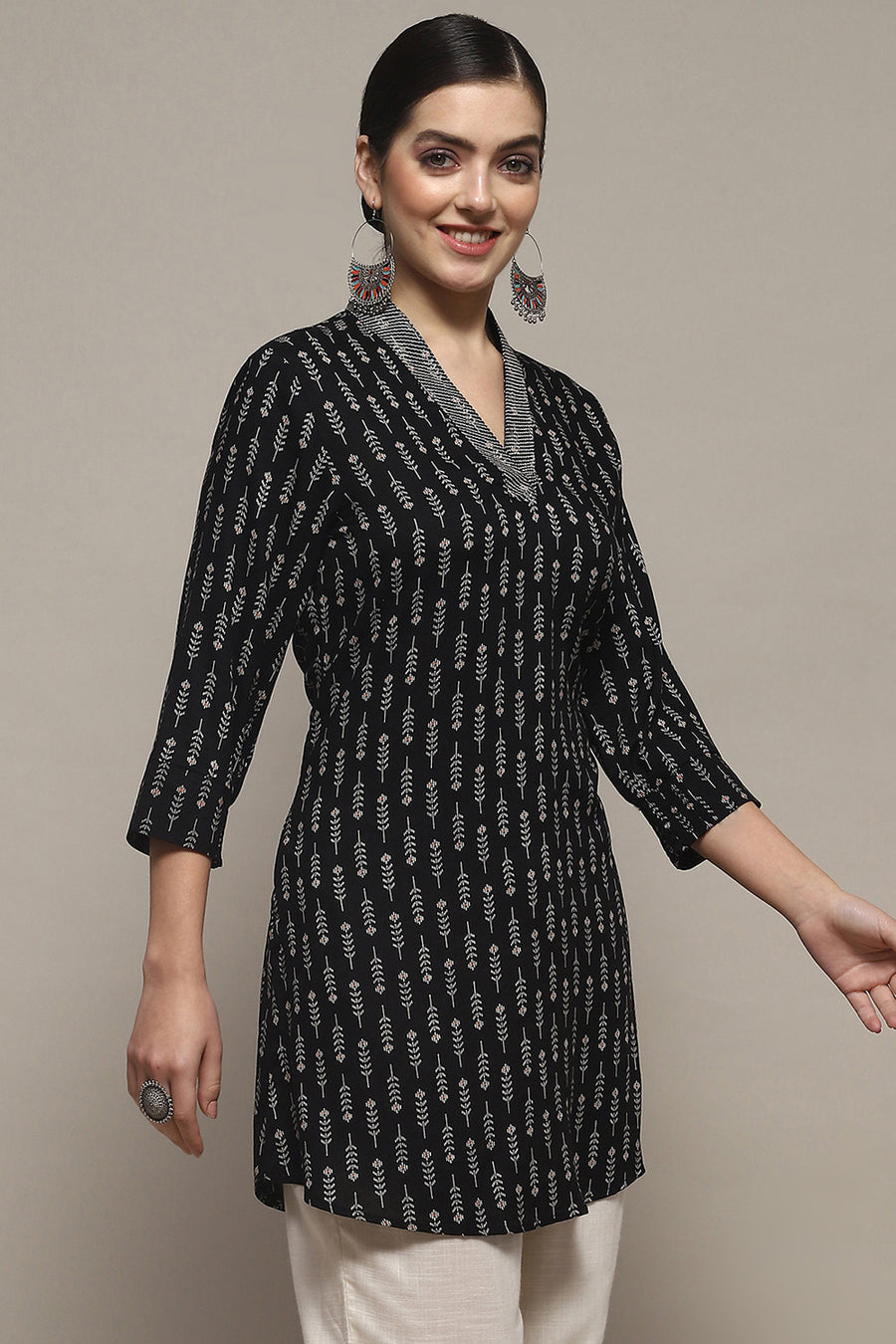 Black Viscose Rayon Printed Short Kurta K60