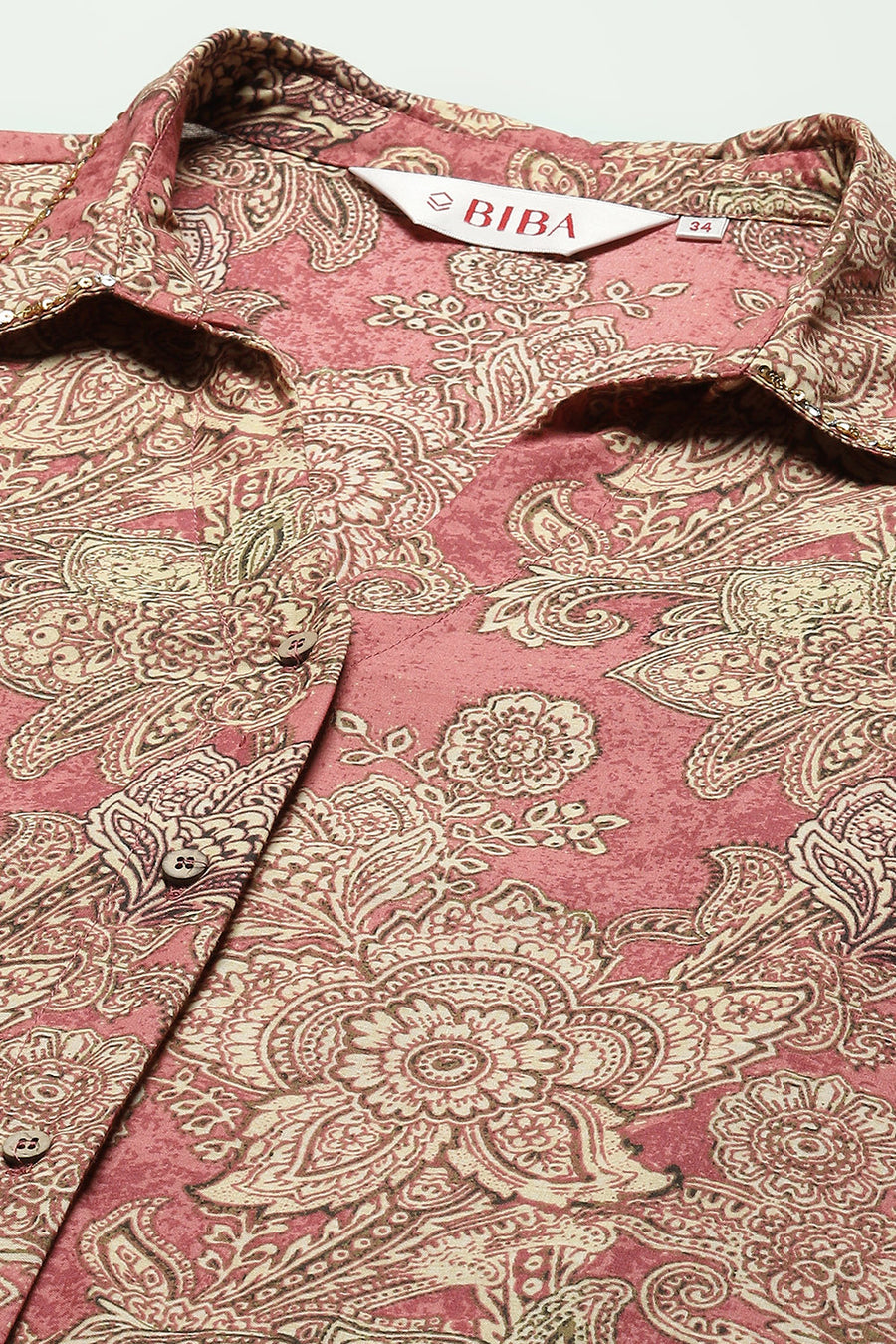 Rust Cotton Floral Printed A-Line Shirt Style Kurti K60