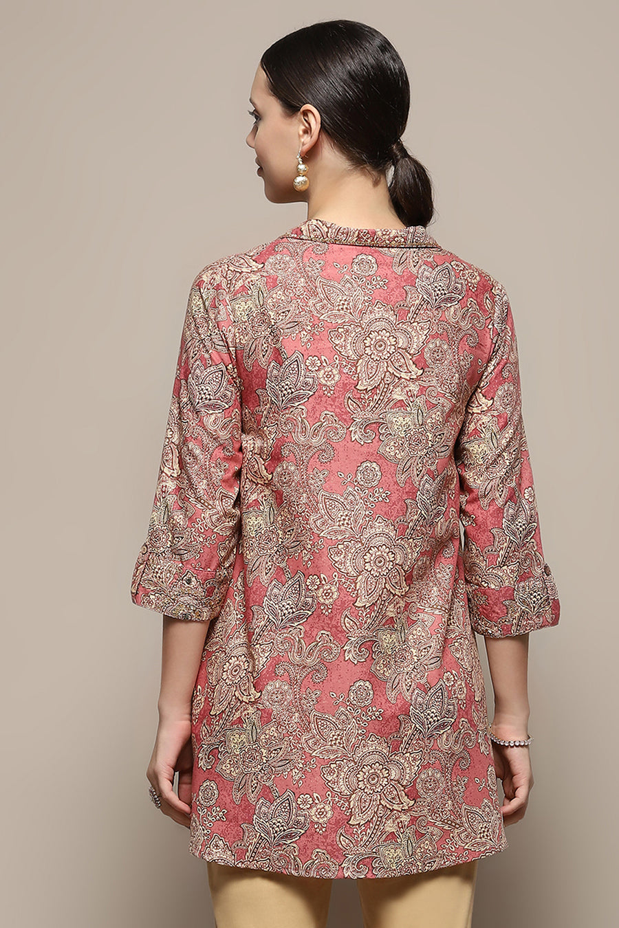 Rust Cotton Floral Printed A-Line Shirt Style Kurti K60