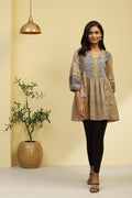 Beige Cotton Printed Flared Kurti K60