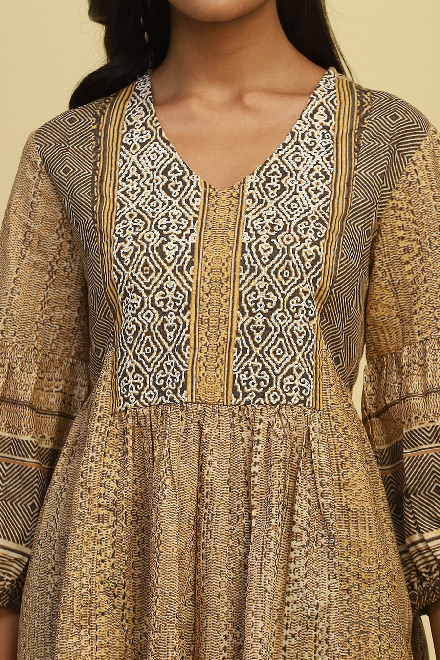 Beige Cotton Printed Flared Kurti K60