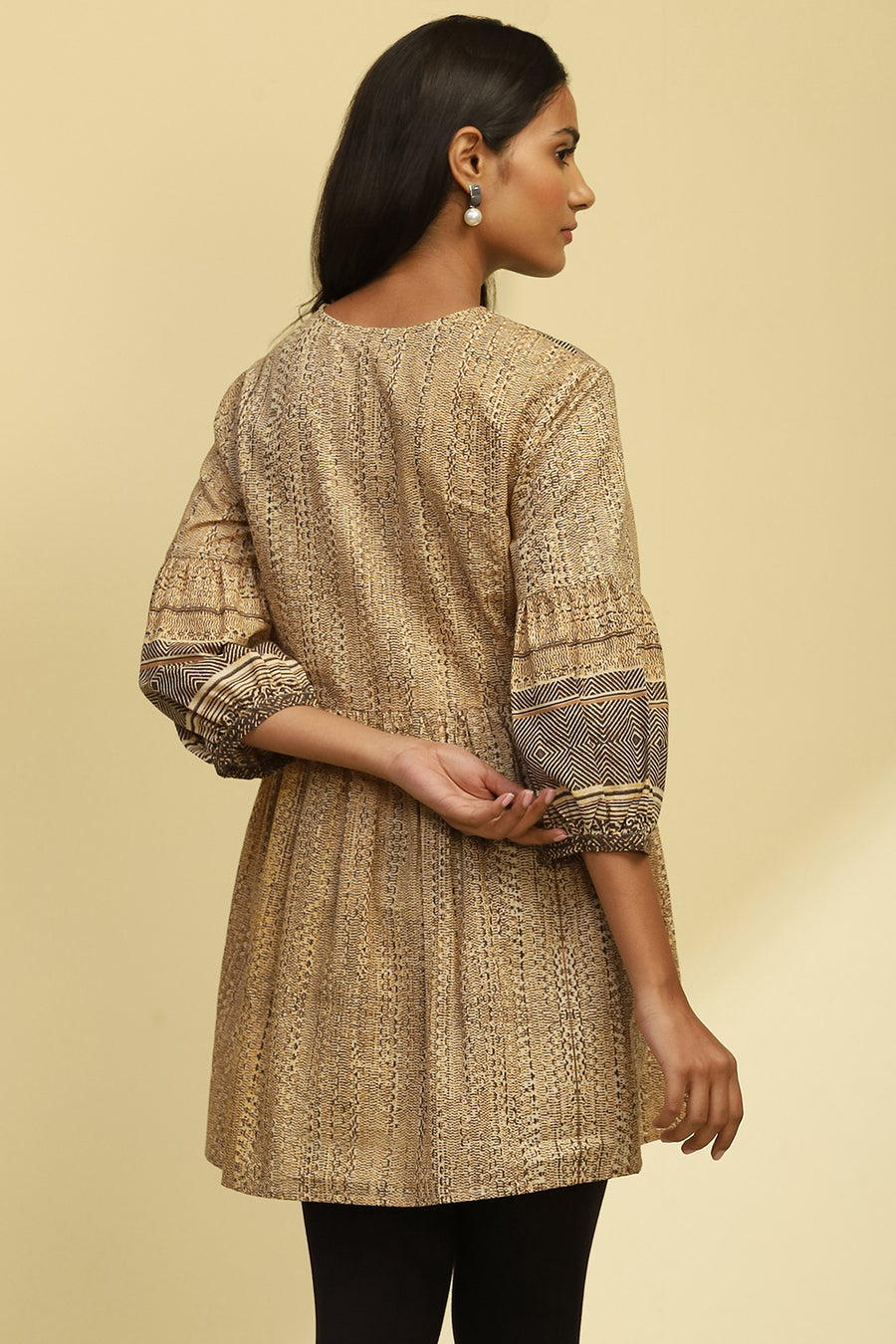 Beige Cotton Printed Flared Kurti K60