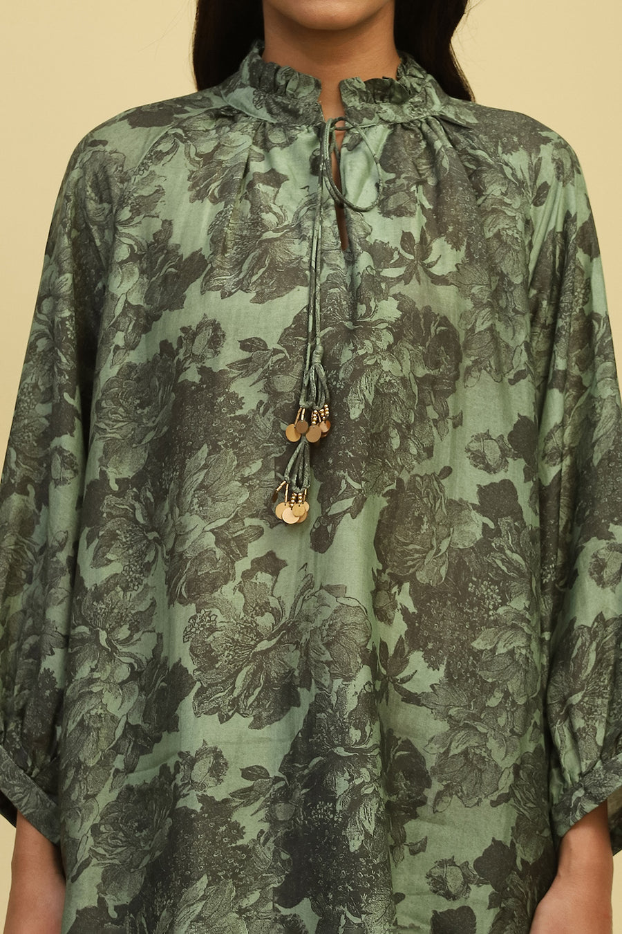Green Viscose Blend Floral Printed Straight Kurti K60