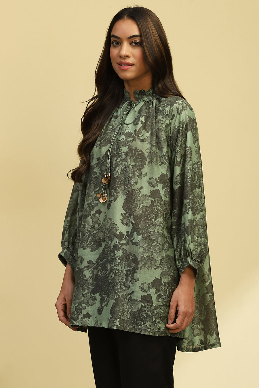 Green Viscose Blend Floral Printed Straight Kurti K60