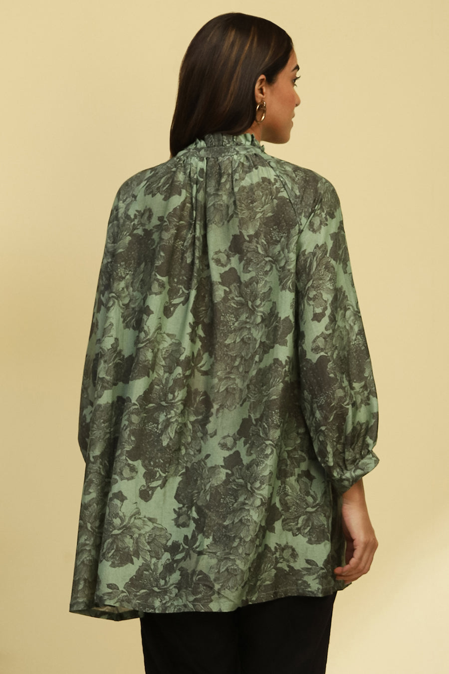 Green Viscose Blend Floral Printed Straight Kurti K60