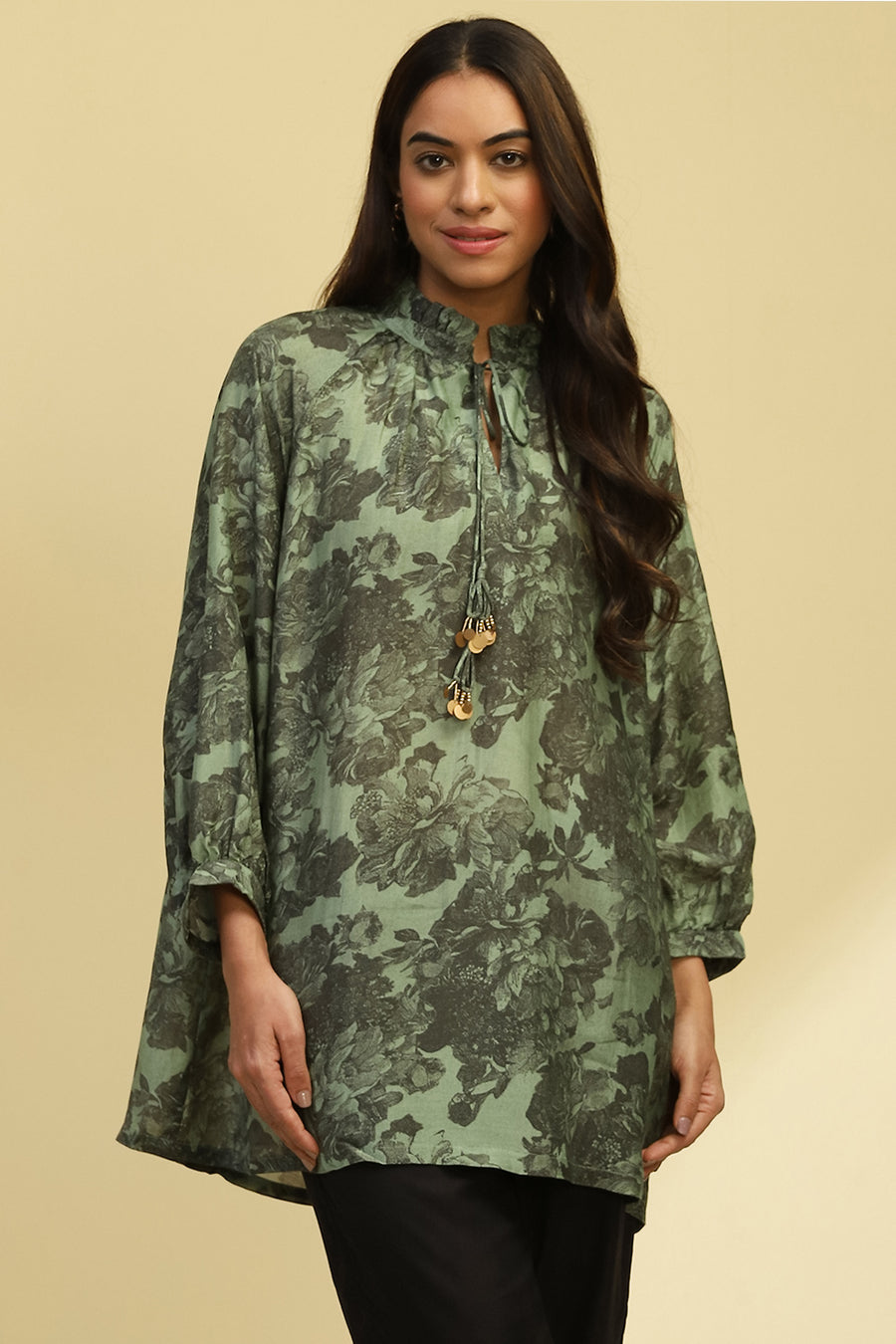 Green Viscose Blend Floral Printed Straight Kurti K60