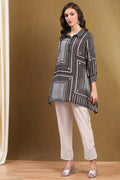 Black Viscose Blend Hand-Blocked Printed Short Kurta K60