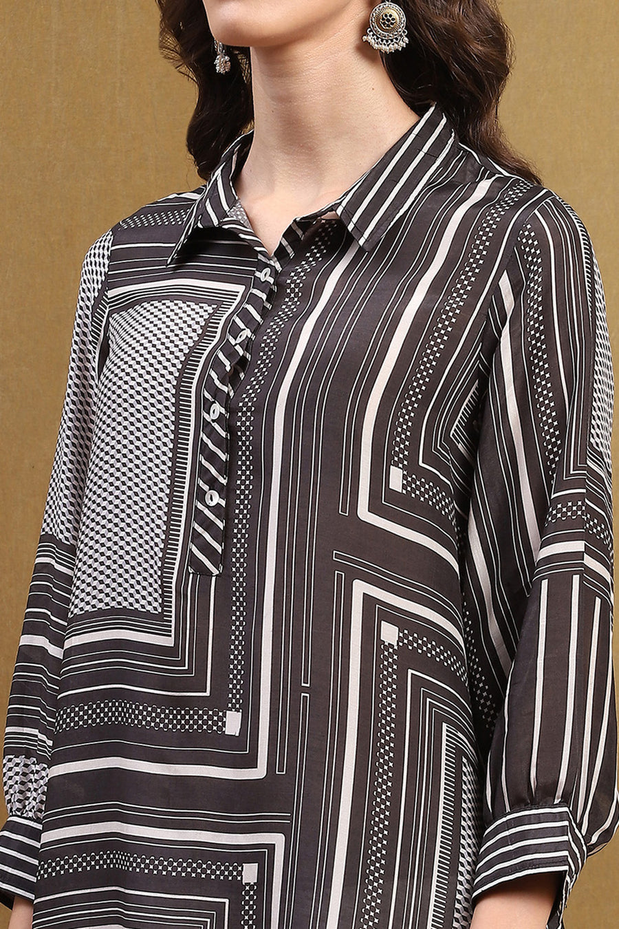 Black Viscose Blend Hand-Blocked Printed Short Kurta K60