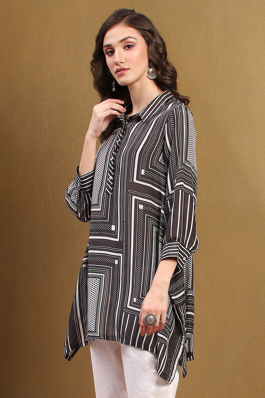 Black Viscose Blend Hand-Blocked Printed Short Kurta K60