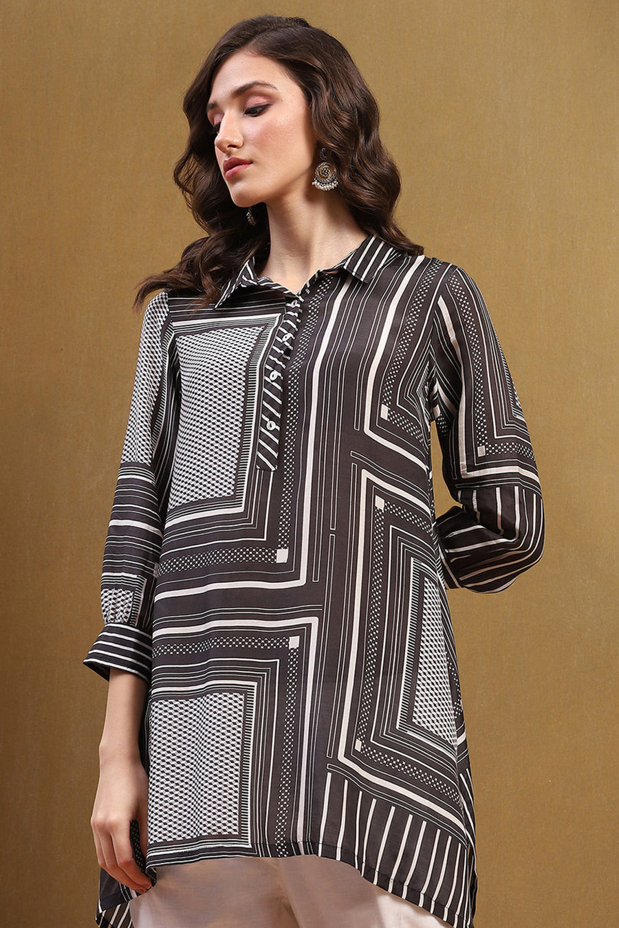 Black Viscose Blend Hand-Blocked Printed Short Kurta K60