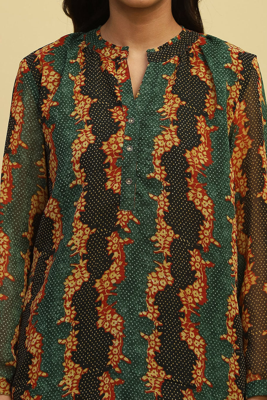 Green Georgette Printed Straight Kurti K60
