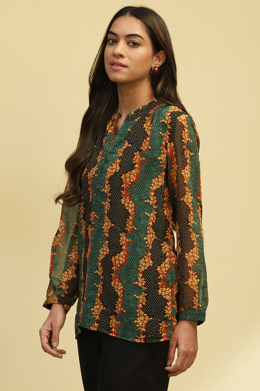 Green Georgette Printed Straight Kurti K60