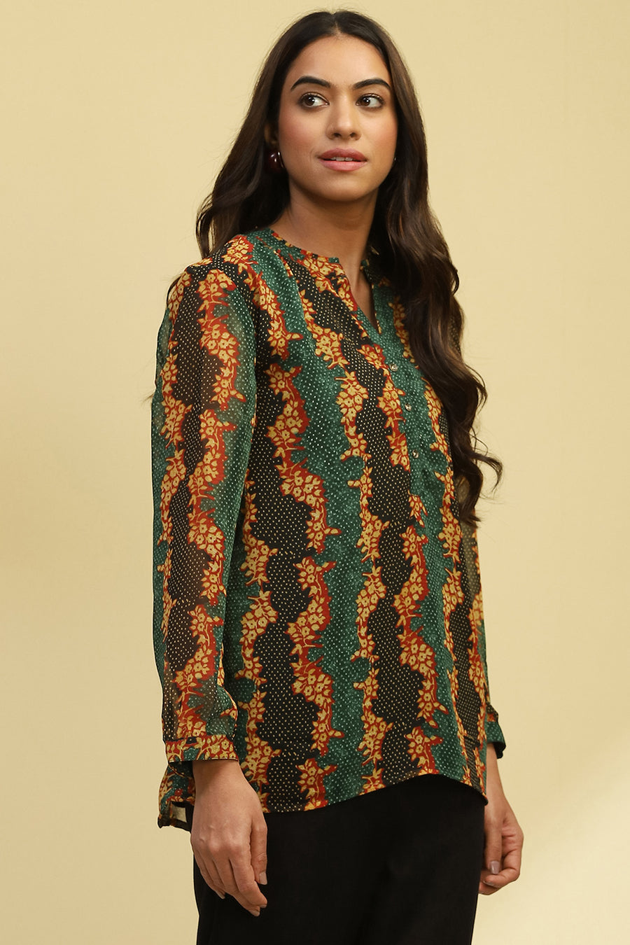 Green Georgette Printed Straight Kurti K60