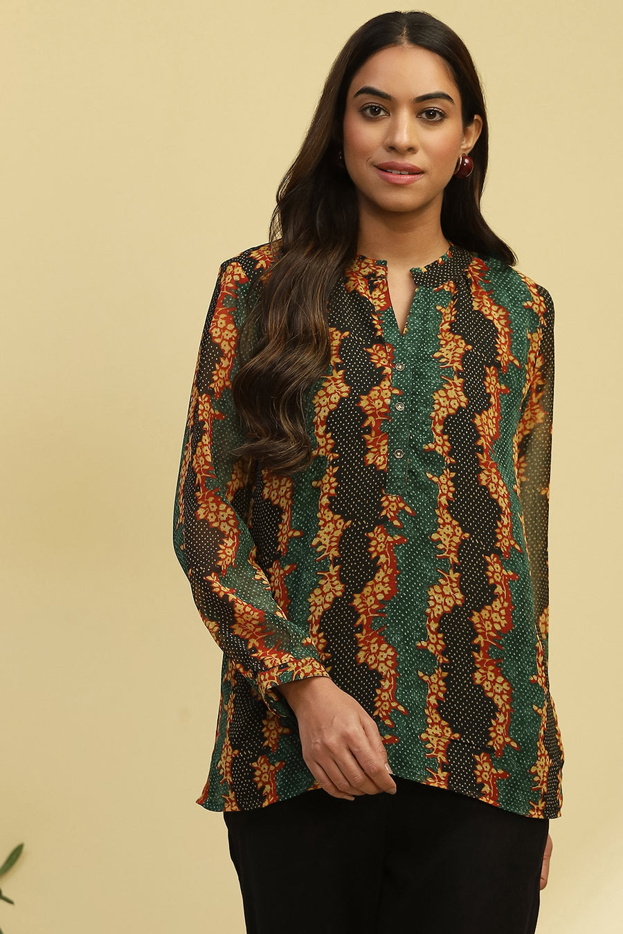 Green Georgette Printed Straight Kurti K60