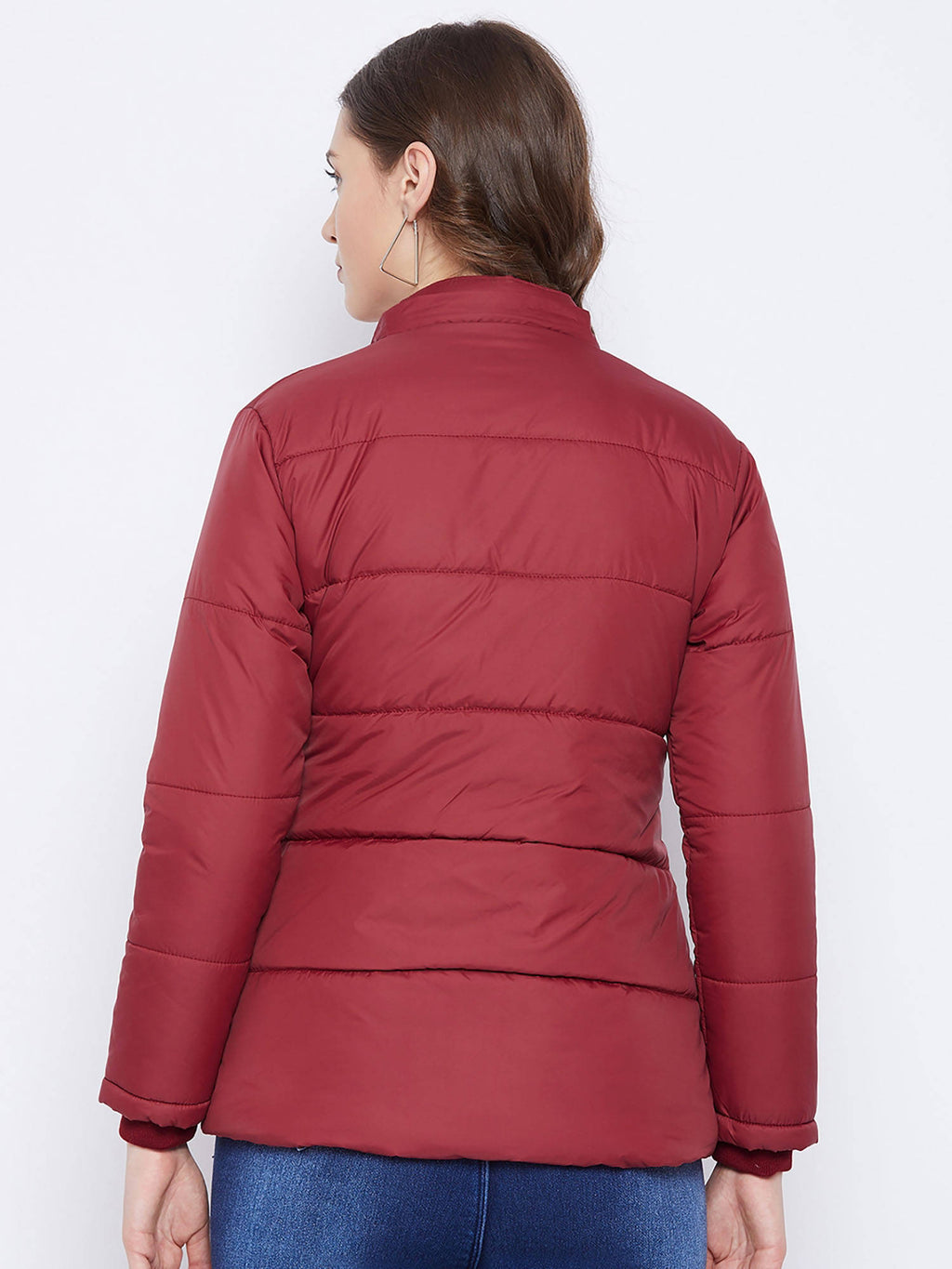 Women's Maroon Winter Wear Full Sleeve Solid Parka Jacket | JC78 - view 7