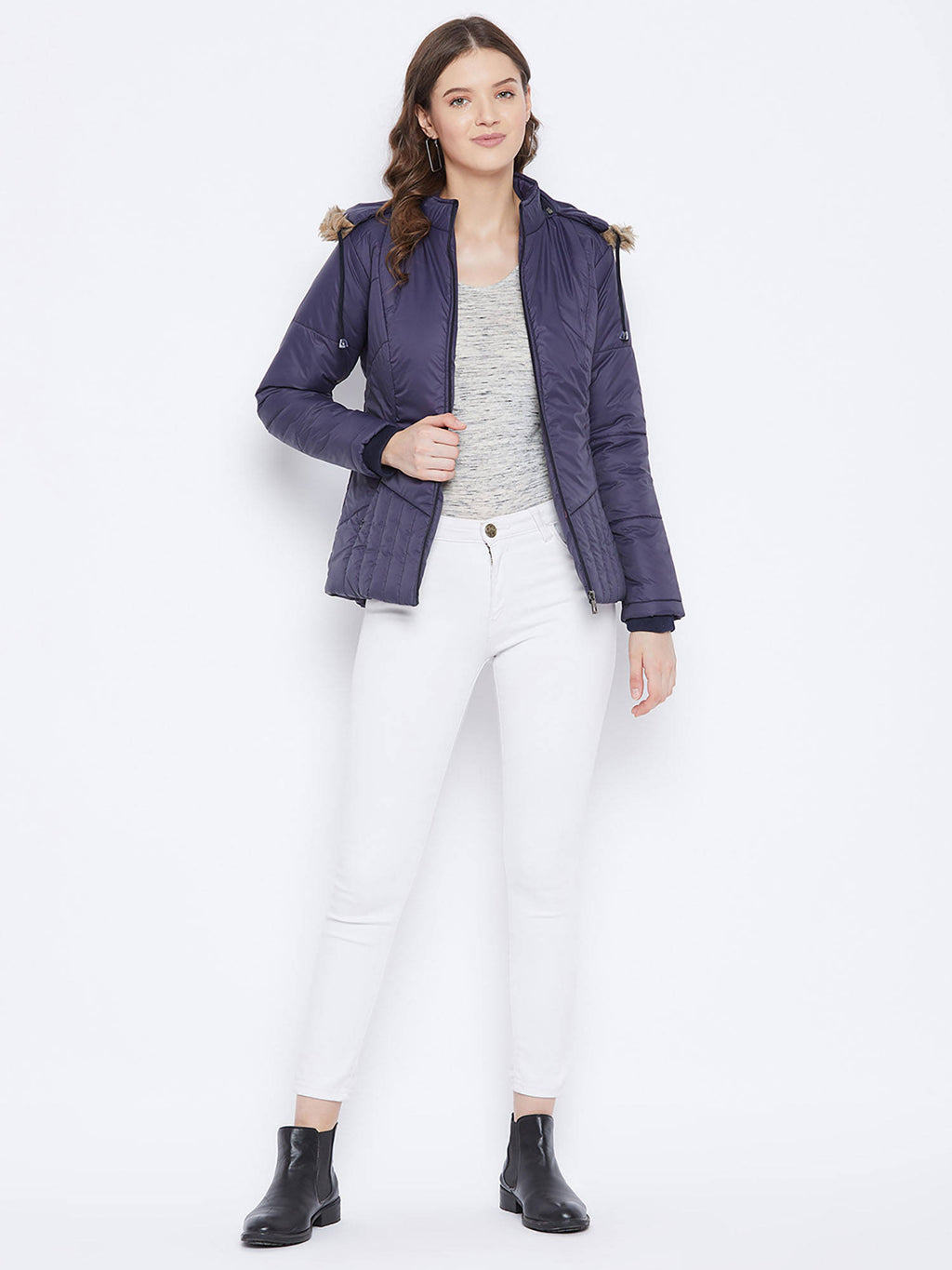 Women's Maroon Winter Wear Full Sleeve Solid Parka Jacket | JC78 - view 23