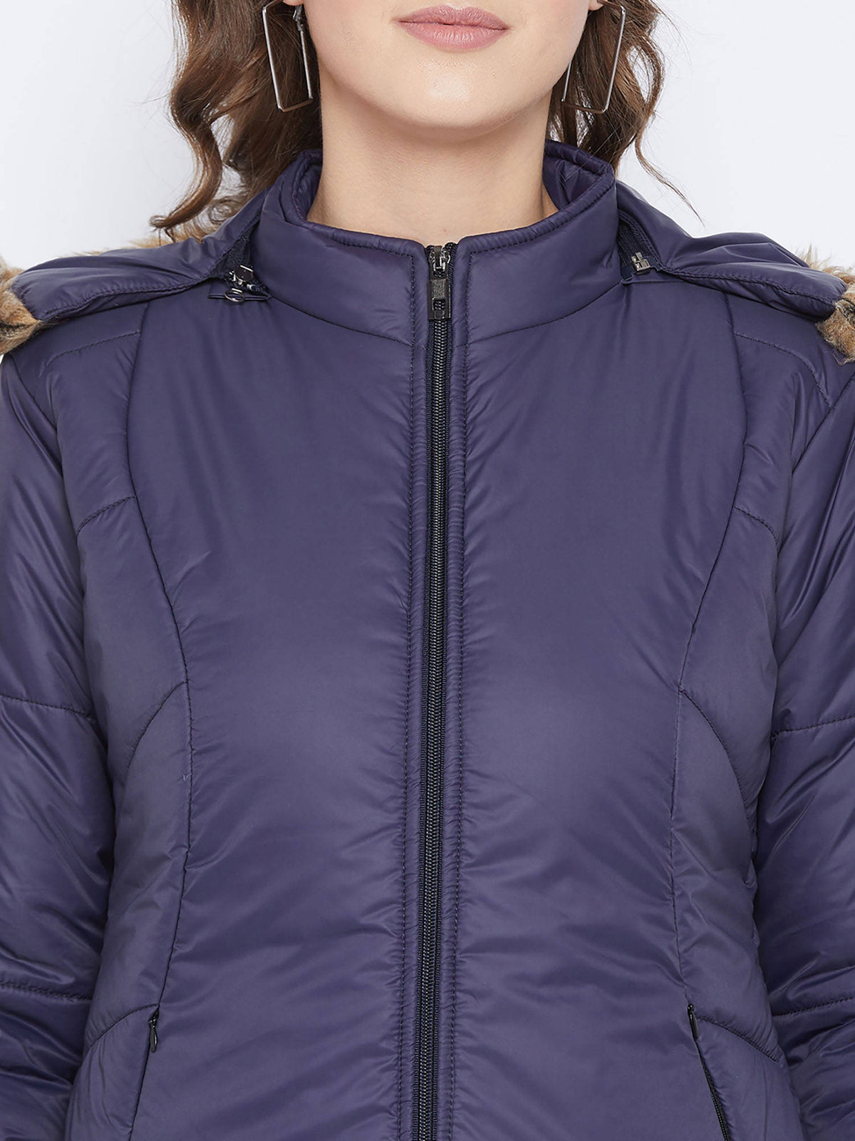 Women's Maroon Winter Wear Full Sleeve Solid Parka Jacket | JC78 - view 27